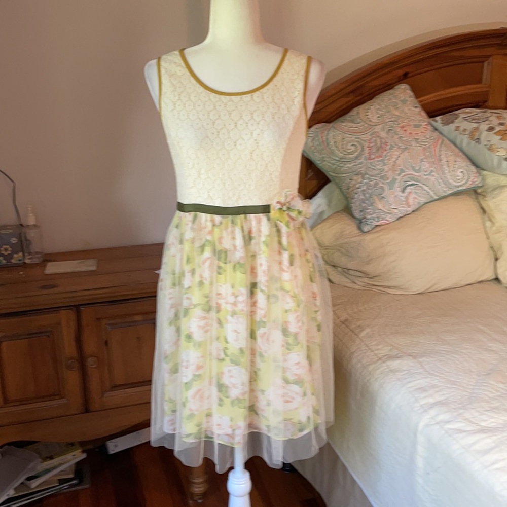 Anthropologie Ryu Sleeveless Lace Dress w/ Floral Skirt Size Large NWT